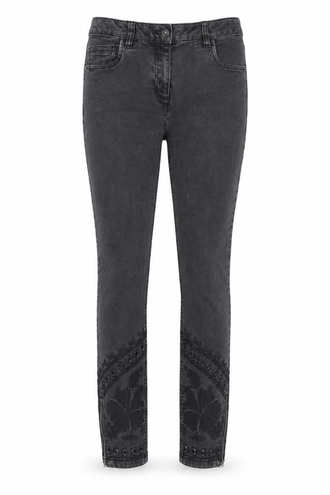 Front view of Next Women's Black Skinny Embroidered Jeans, size 10