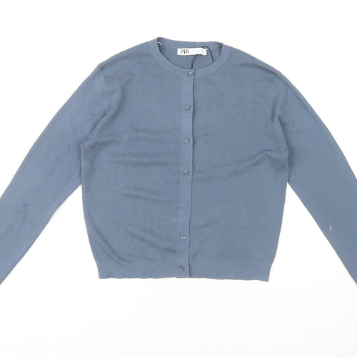 Zara Women's Blue Cardigan, Size 8, Crew Neck Knit