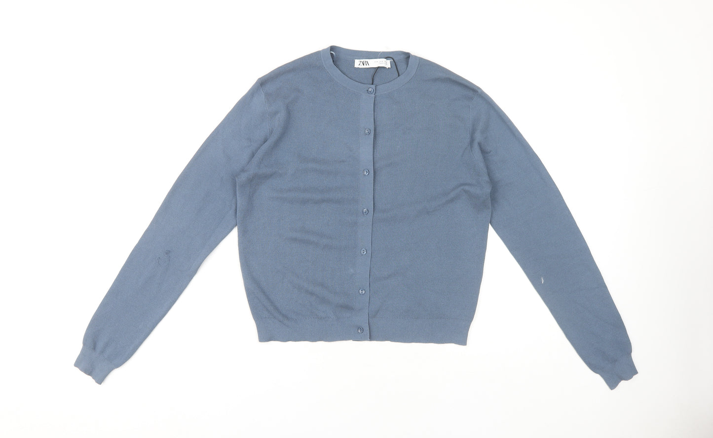 Zara Women's Blue Cardigan, Size 8, Crew Neck Knit