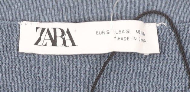 Zara Women's Blue Cardigan, Size 8, Crew Neck Knit