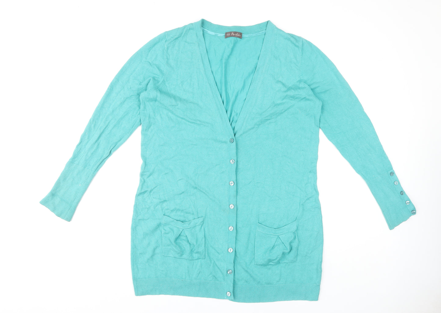 Marks and Spencer Women's Green V-Neck Cardigan, Size 16