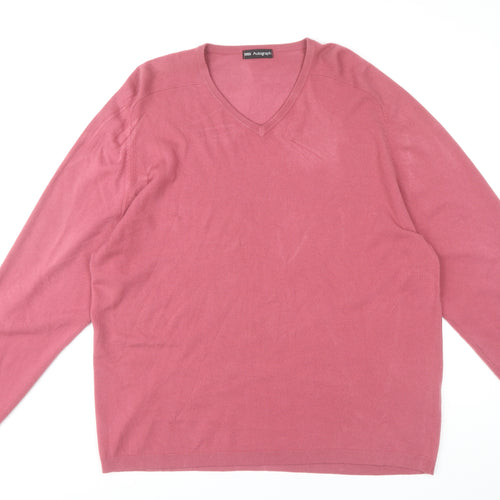 Marks and Spencer Men's Pink V-Neck Pullover 2XL Jumper