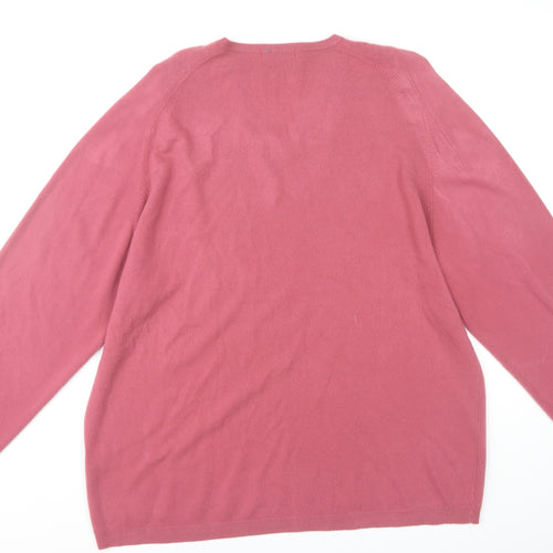 Marks and Spencer Men's Pink V-Neck Pullover 2XL Jumper
