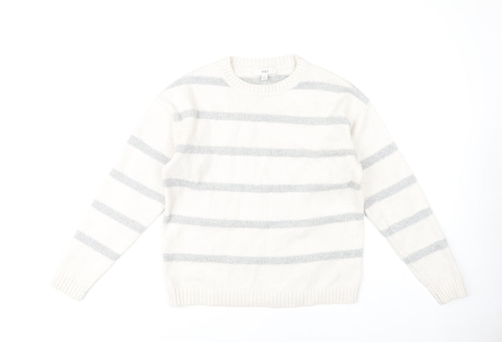 Marks and Spencer Women's Ivory Striped Pullover Jumper S