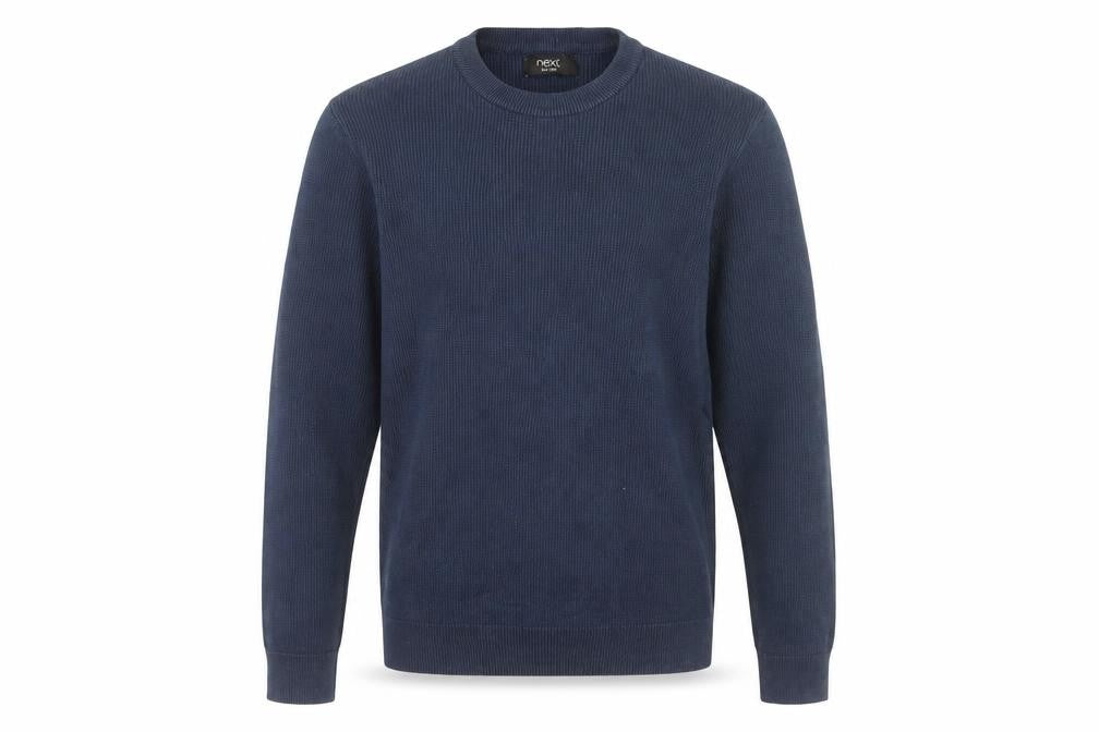 Front view of Next Men's Blue Cotton jumper, size S