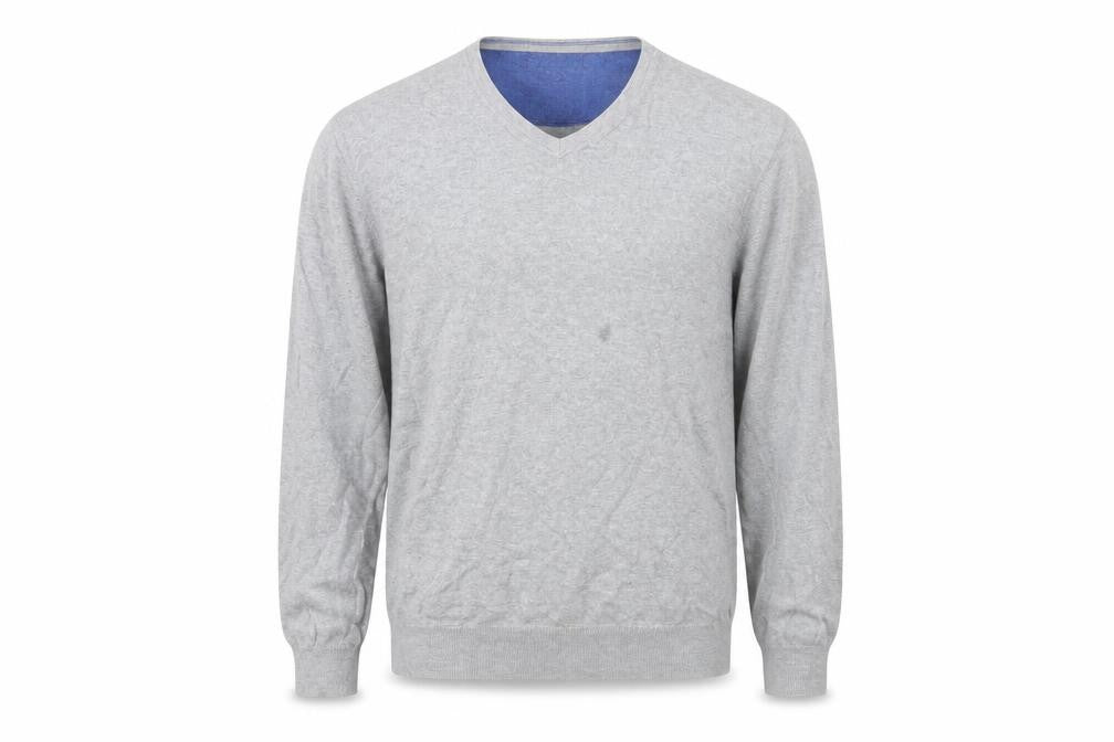 Front view of Jeff Banks Men's Grey V-Neck Cotton Pullover, size L