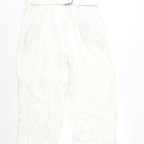 Marks and Spencer Women's White Belted Trousers - Size 14
