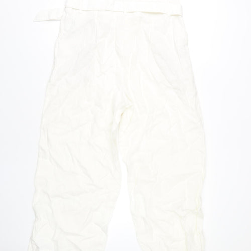 Marks and Spencer Women's White Belted Trousers - Size 14