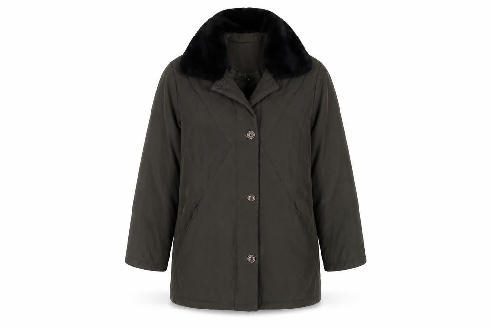 Front view of Berkertex Women's Green Mid-Length Coat, size 10-12