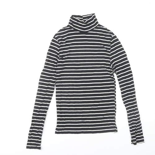 Stradivarius Women's Black Striped Roll Neck T-Shirt M