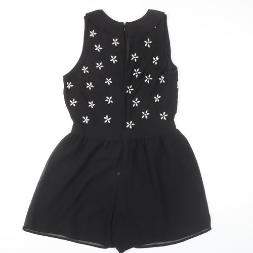 Topshop Women's Black Embroidered Playsuit Size 12
