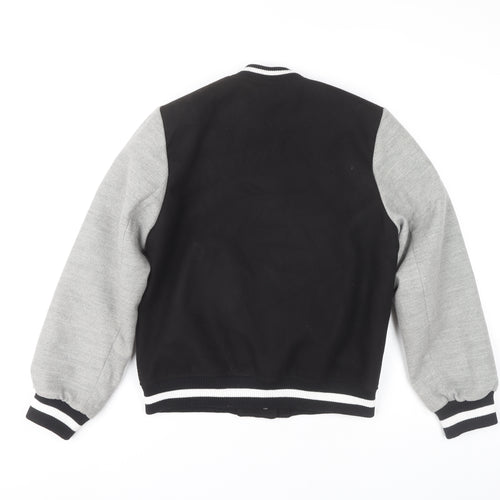 H&M Women's Black Varsity Jacket, Size 4, Embroidered Casual