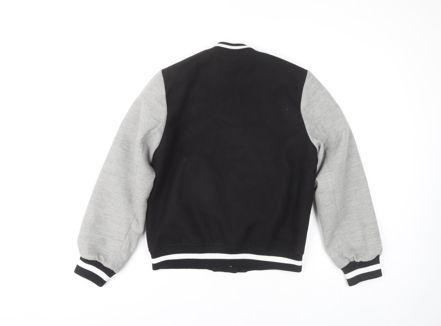 H&M Women's Black Varsity Jacket, Size 4, Embroidered Casual