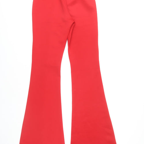 PrettyLittleThing Women's Red Flared Trousers Size 8
