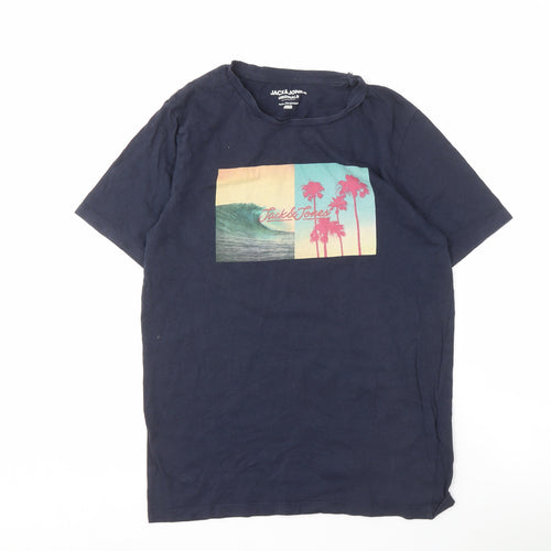 Jack & Jones Men's Blue Slim Fit Graphic T-Shirt