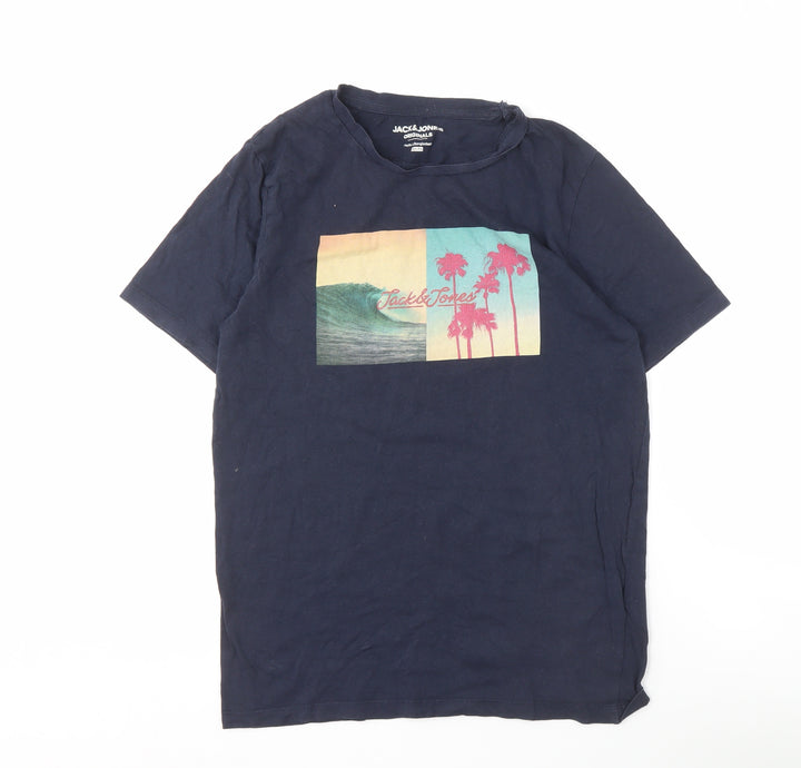 Jack & Jones Men's Blue Slim Fit Graphic T-Shirt