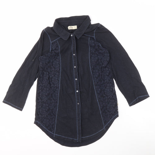 Hollister Women's Black 3/4 Sleeve Button-Up Shirt M