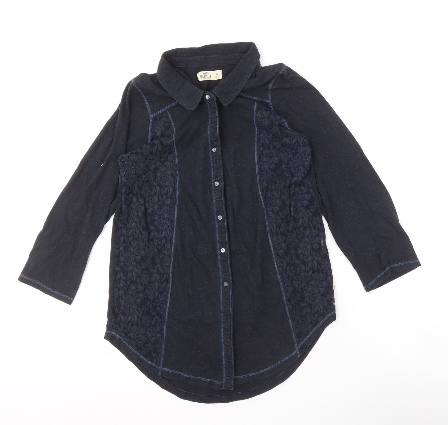 Hollister Women's Black 3/4 Sleeve Button-Up Shirt M