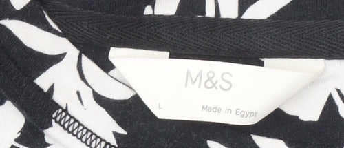 Marks and Spencer Women's Black Floral T-Shirt L