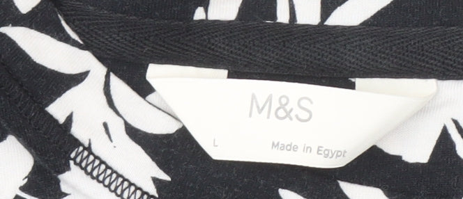Marks and Spencer Women's Black Floral T-Shirt L