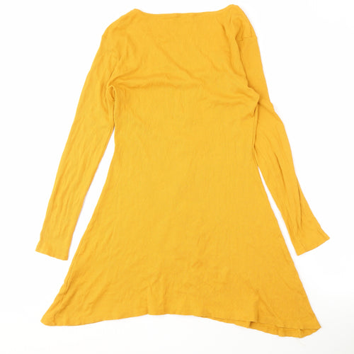 Boohoo Yellow Long Sleeve V-Neck Dress Size 12