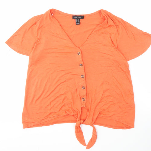New Look Women's Orange Button-Up Short Sleeve Top