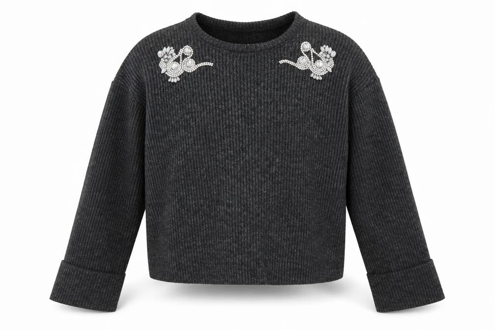Front view of Zara Women's Grey Knit jumper M Beaded Detail