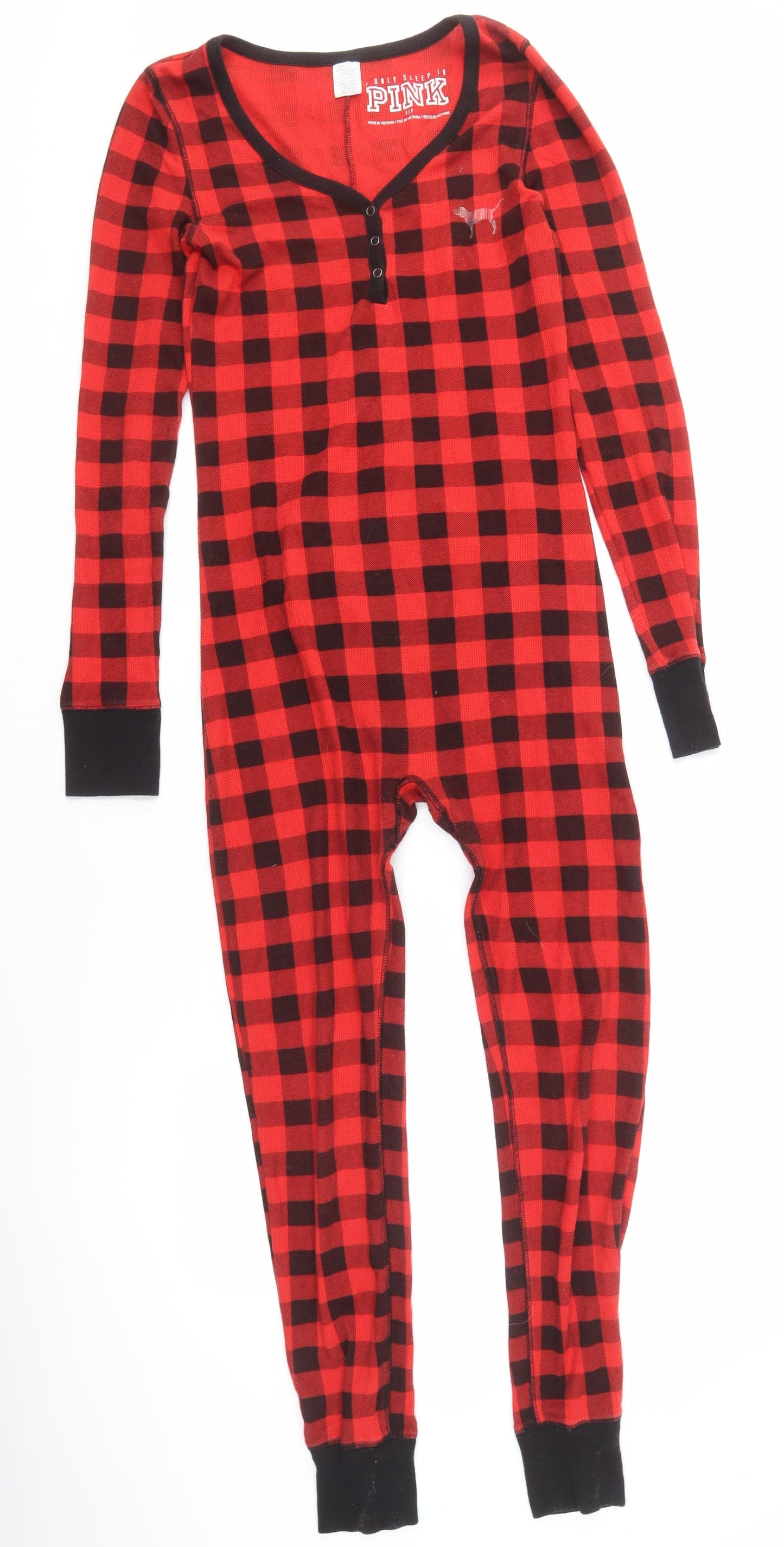 Pink Women's Red Check One Piece Pajama S