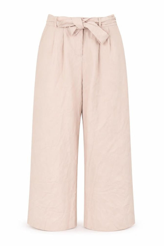 Front view of ASOS Women's Beige Wide-Leg Trousers, size 8