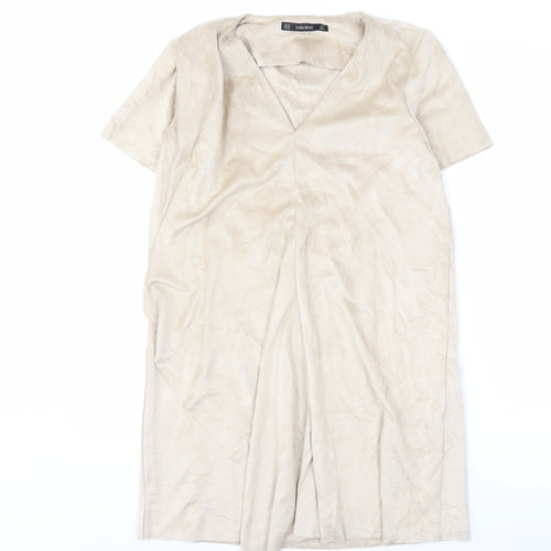Zara Basic Women Beige XS Midi Dress V-Neck