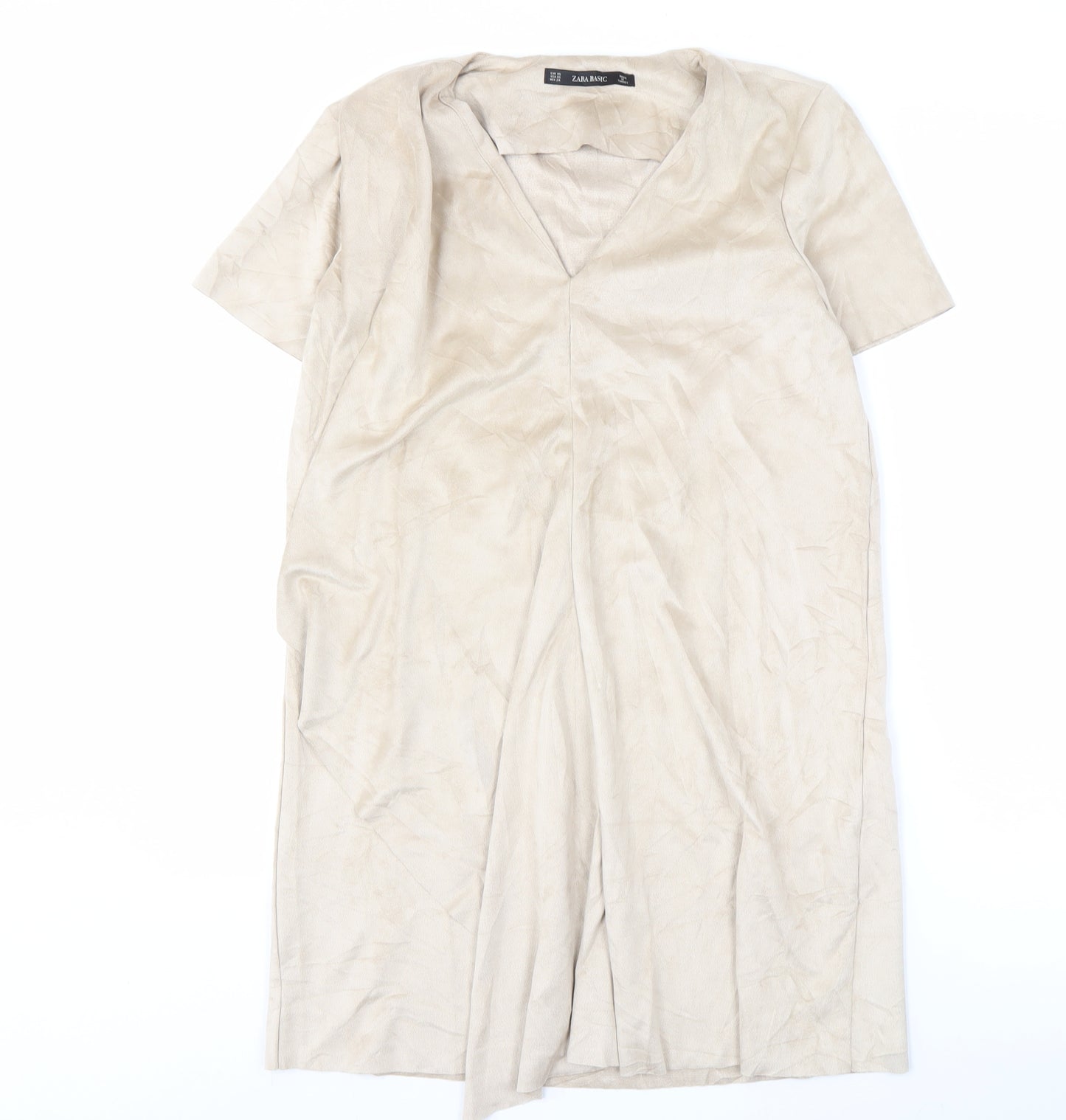 Zara Basic Women Beige XS Midi Dress V-Neck