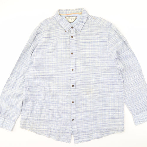 Mantaray Men's Blue Striped Linen Shirt XL