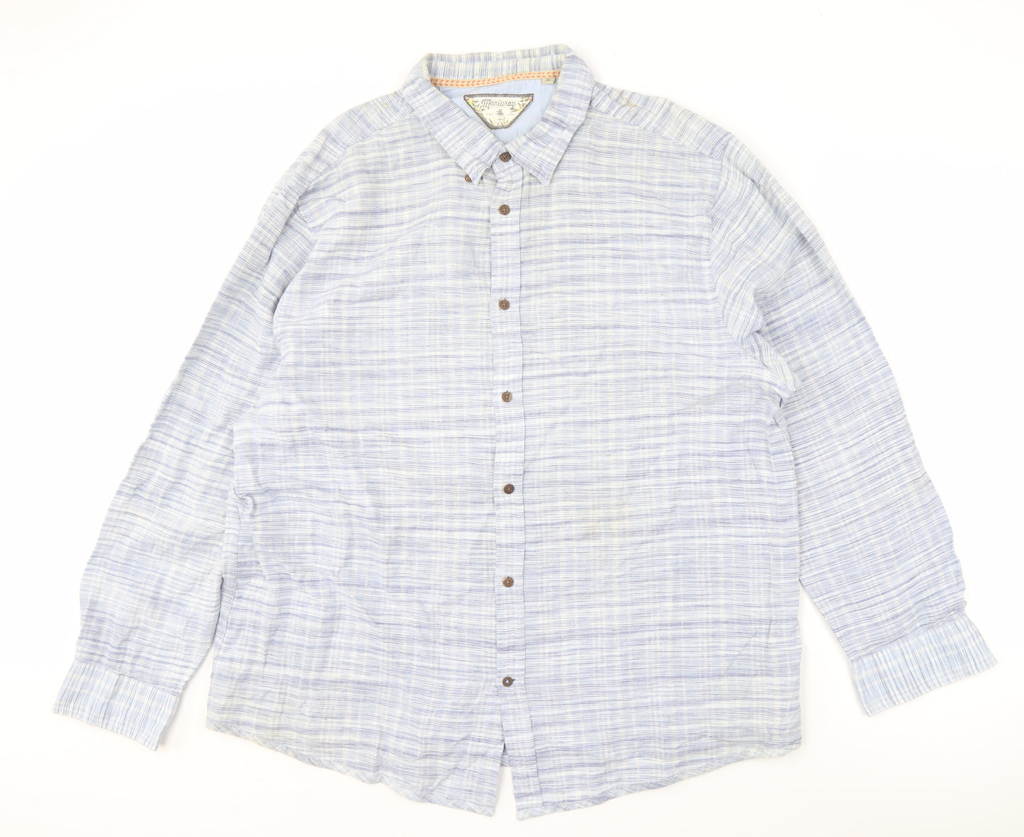 Mantaray Men's Blue Striped Linen Shirt XL