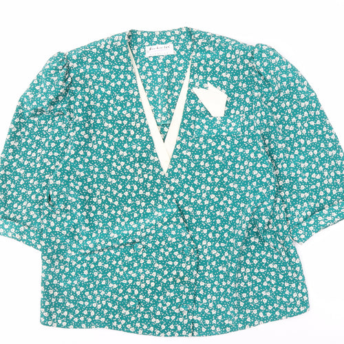 Berkertax Women's Green Floral V-Neck Blouse Size 18