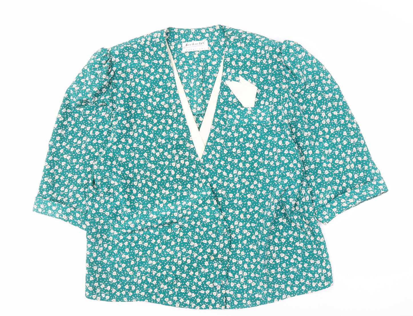Berkertax Women's Green Floral V-Neck Blouse Size 18