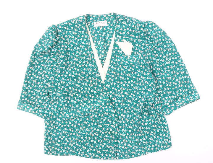 Berkertax Women's Green Floral V-Neck Blouse Size 18