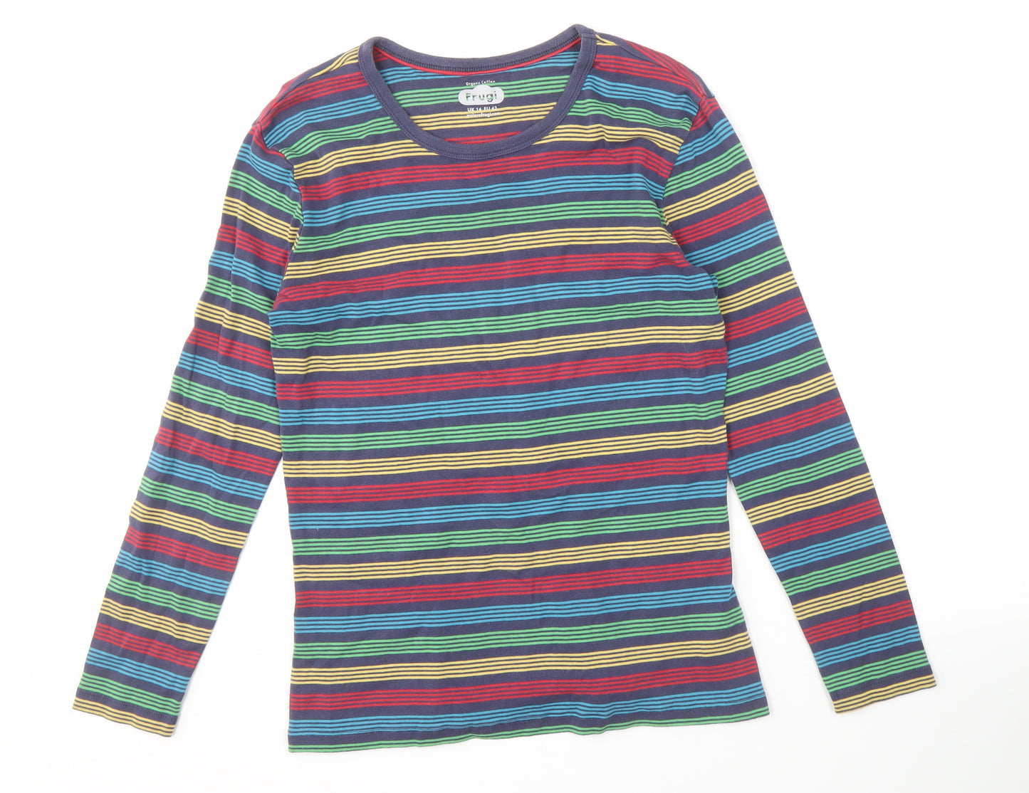 Frugi Women's Multicoloured Striped Cotton T-Shirt, Size 14