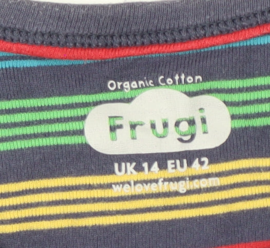 Frugi Women's Multicoloured Striped Cotton T-Shirt, Size 14
