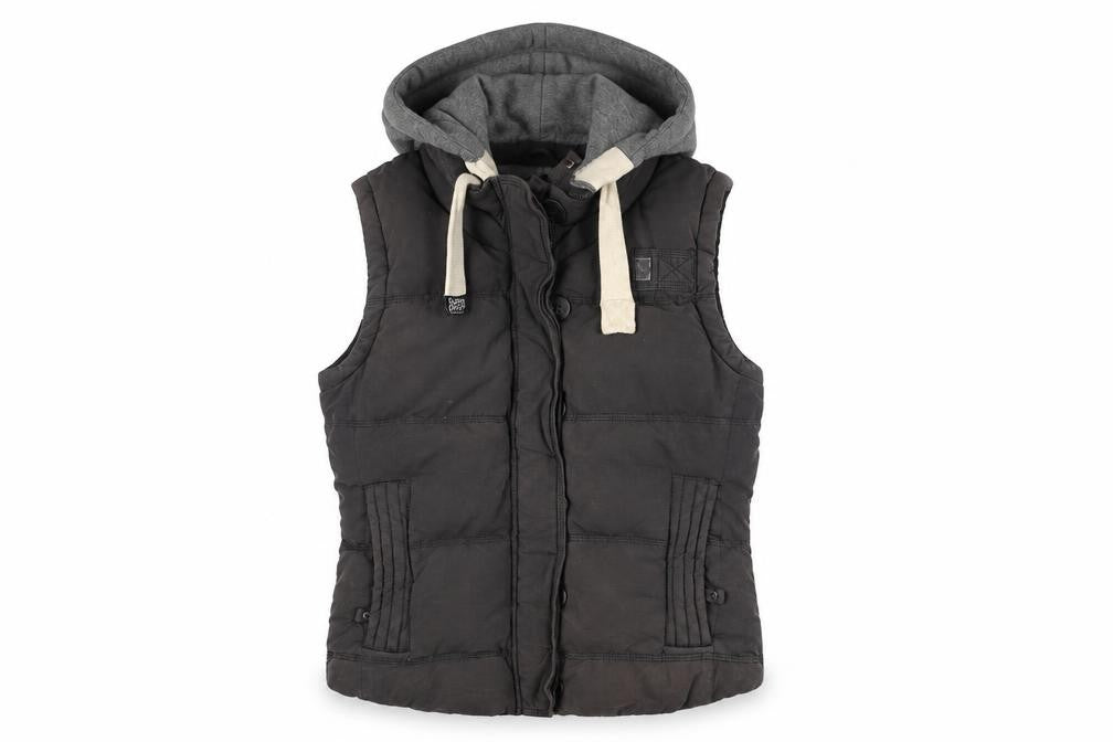 Front view of Superdry Women's Black Hooded Puffer Gilet L