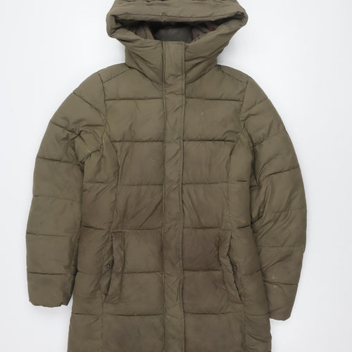 H&M Women's XS Green Puffer Jacket Hooded Casual Winter