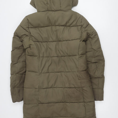 H&M Women's XS Green Puffer Jacket Hooded Casual Winter