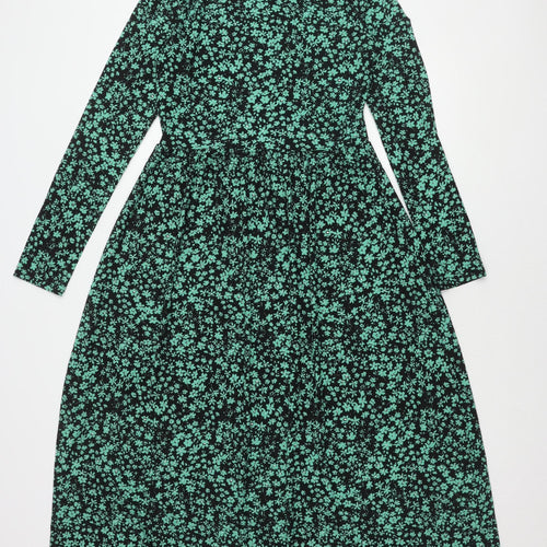 Pieces Women's Black Green Floral Dress M