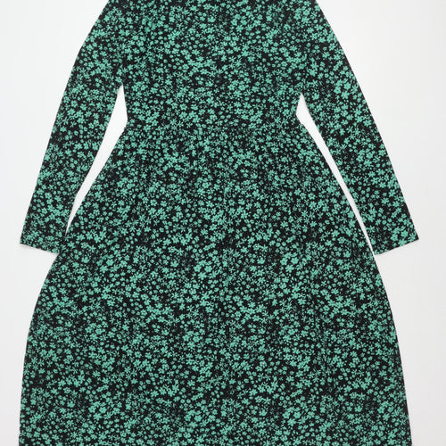 Pieces Women's Black Green Floral Dress M
