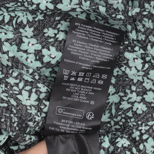 Pieces Women's Black Green Floral Dress M