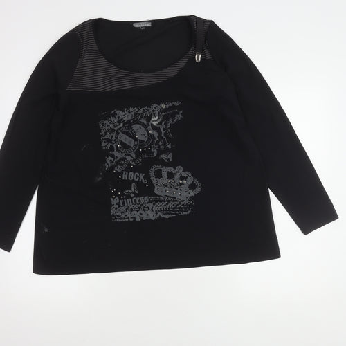 Mellem Women's Black Long Sleeve Scoop Neck Top