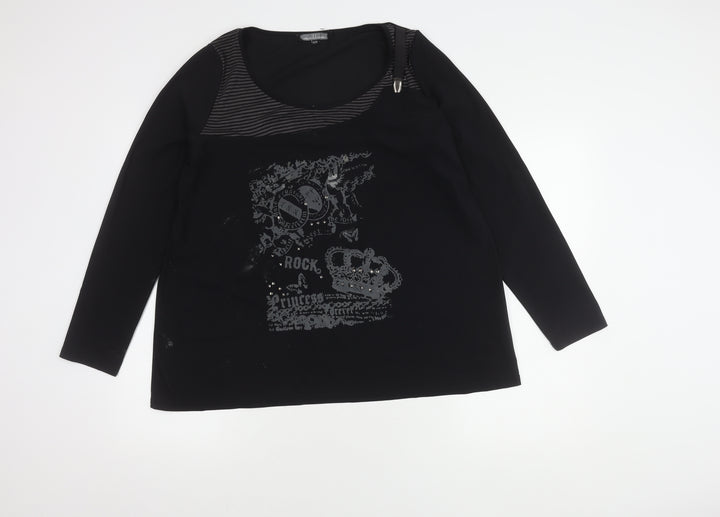 Mellem Women's Black Long Sleeve Scoop Neck Top
