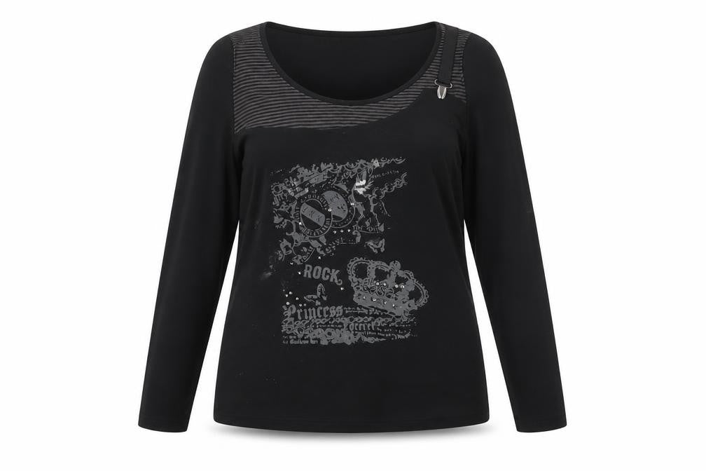 Front view of Mellem Women's Black Long Sleeve Scoop Neck Top