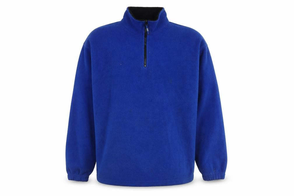 Front view of Johnny Brubaker Men's Blue Medium Fleece Pullover Sweater