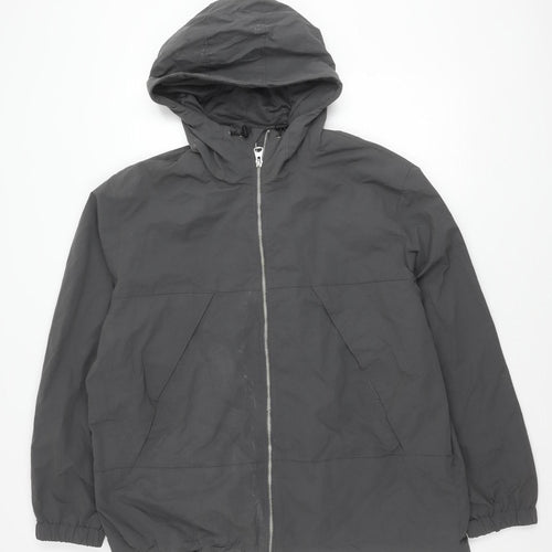 H&M Men's Black Windbreaker Jacket L - Hooded Zip Casual