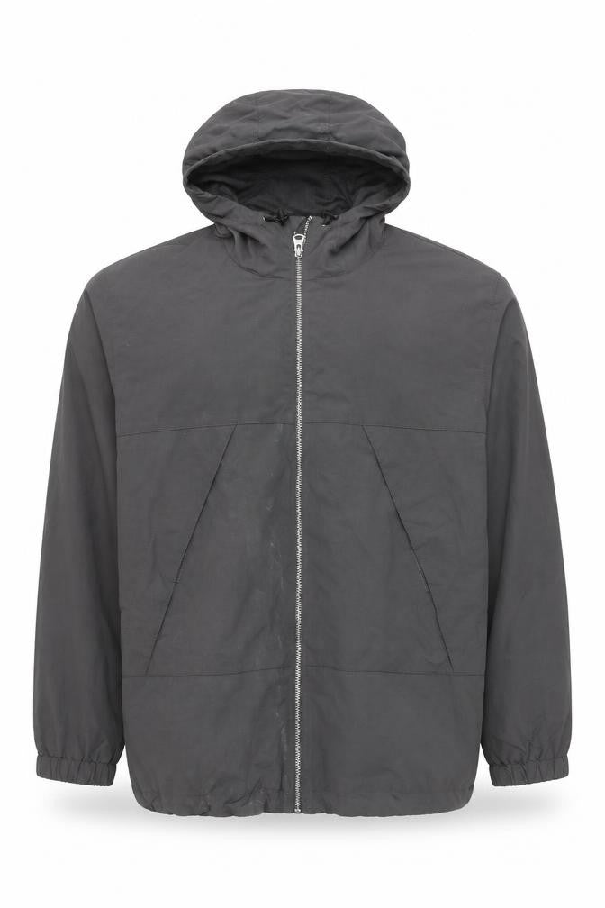 H&M Men's Black Windbreaker Jacket L - Hooded Zip Casual